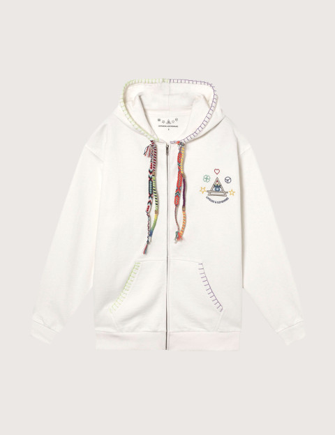 Eleven Paris Sweat à Capuche Mixte Cordons Colorés Moon Beige