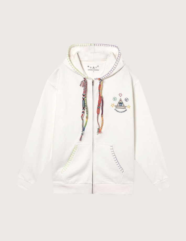 Eleven Paris Sweat à Capuche Mixte Cordons Colorés Moon Beige