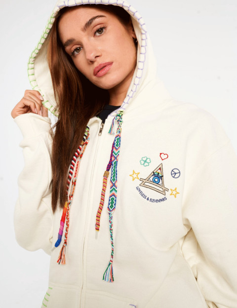 Eleven Paris Sweat à Capuche Mixte Cordons Colorés Moon Beige - 2