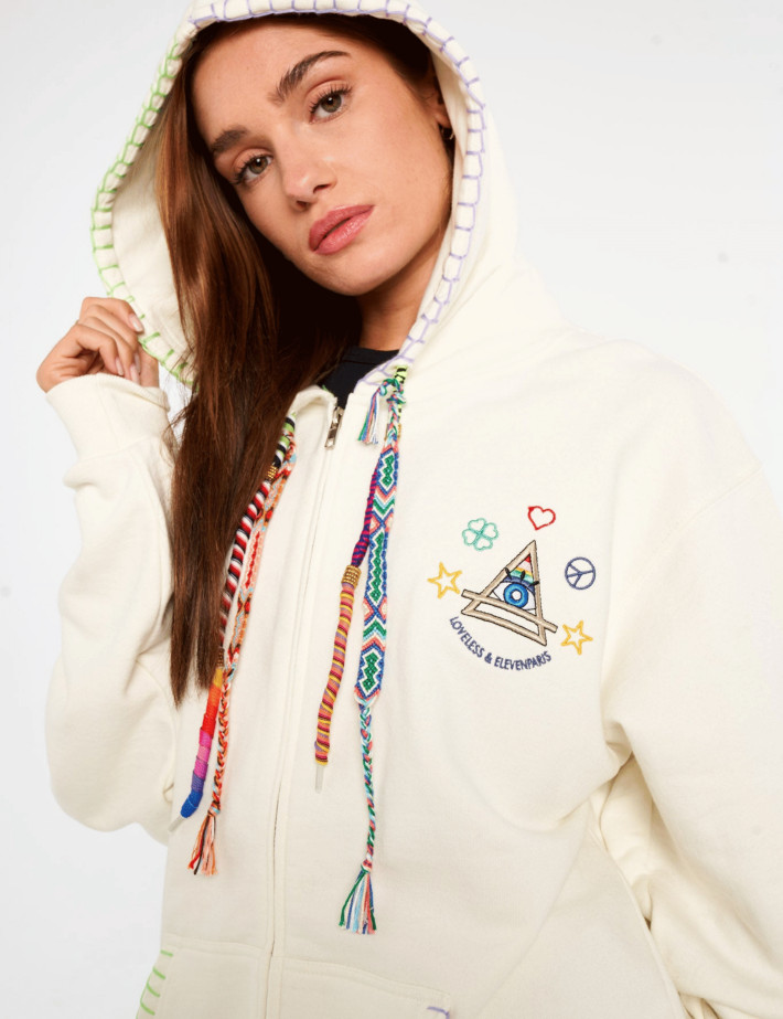 Eleven Paris Sweat à Capuche Mixte Cordons Colorés Moon Beige - 2