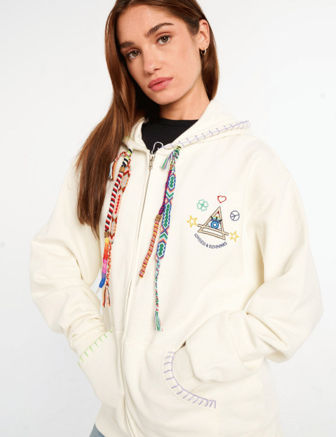 Eleven Paris Sweat à Capuche Mixte Cordons Colorés Moon Beige - 3