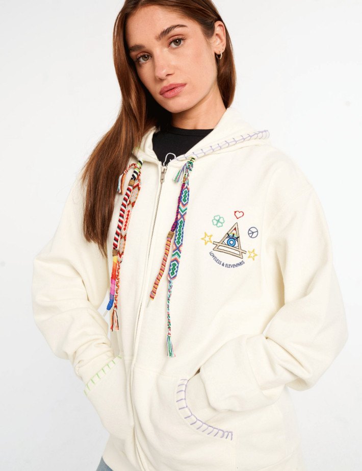 Eleven Paris Sweat à Capuche Mixte Cordons Colorés Moon Beige - 3