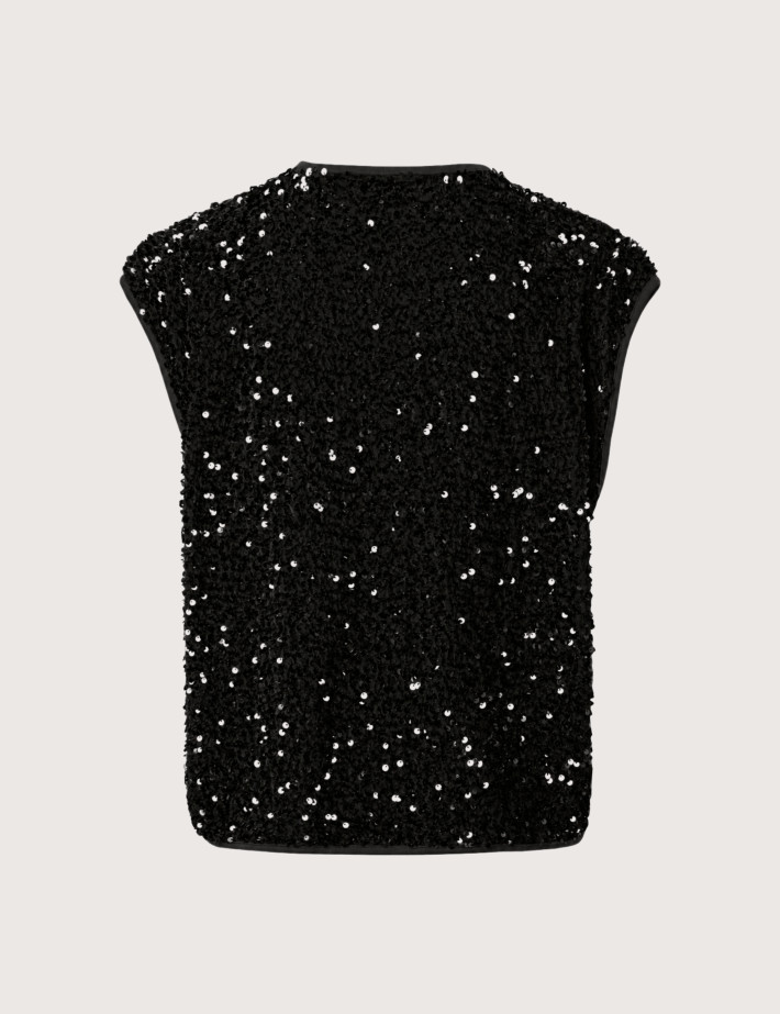 PIECES Veste Sans Manches Femme à Sequins Kammy Noir
