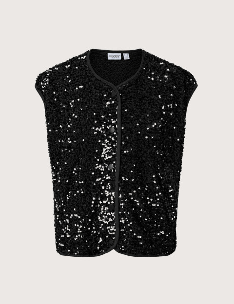 PIECES Veste Sans Manches Femme à Sequins Kammy Noir - 2