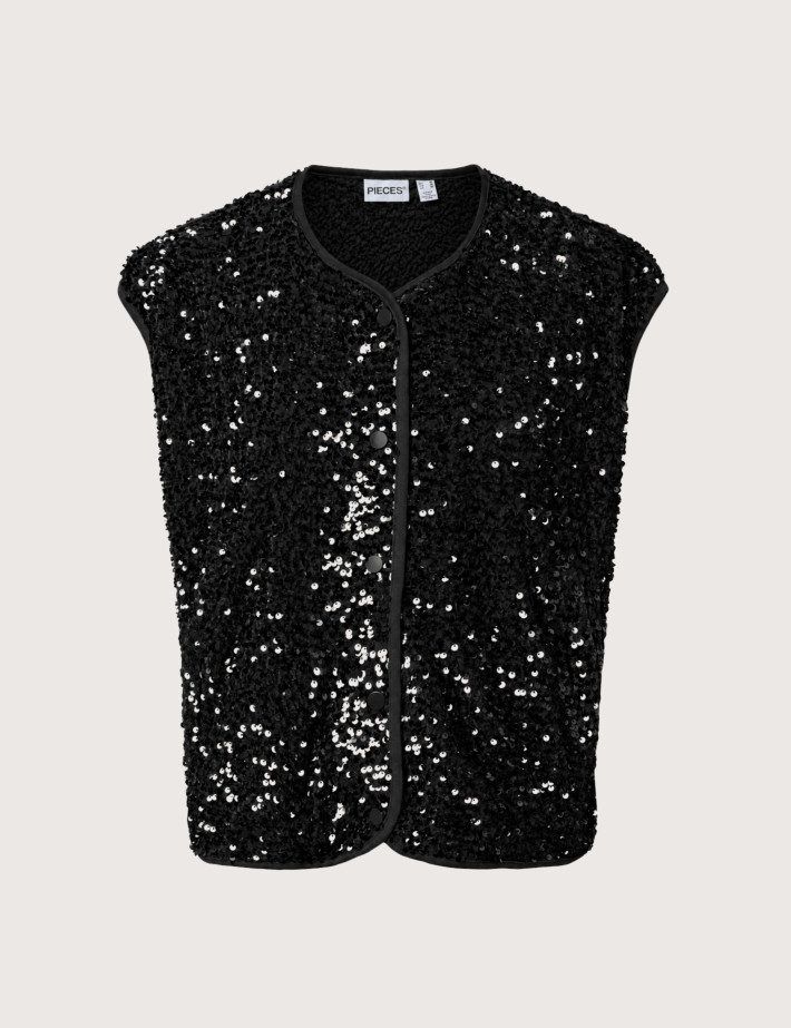 PIECES Veste Sans Manches Femme à Sequins Kammy Noir - 2