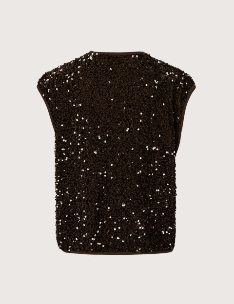 PIECES Veste Sans Manches Femme à Sequins Kammy Marron - 2