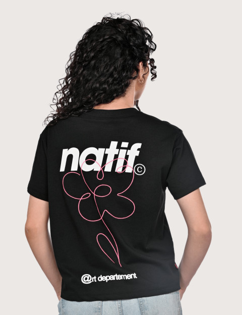 Natif T-Shirt Femme Manches Courtes Flower Art Noir - 2