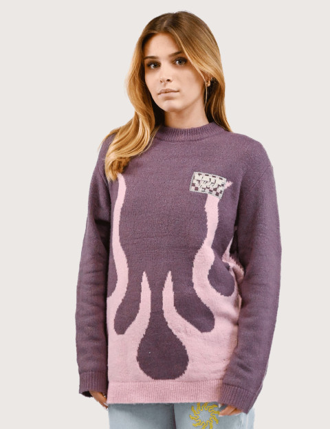 Natif Pull Unisexe en Maille Jacquard Hotel Rose Violet