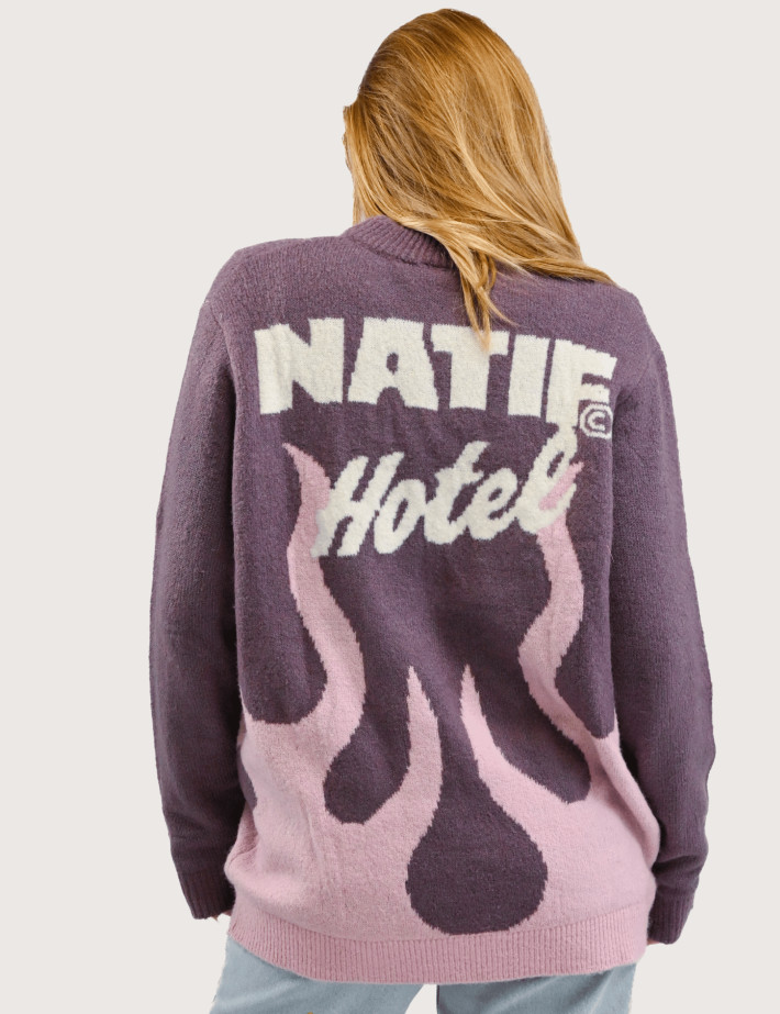 Natif Pull Unisexe en Maille Jacquard Hotel Rose Violet - 2