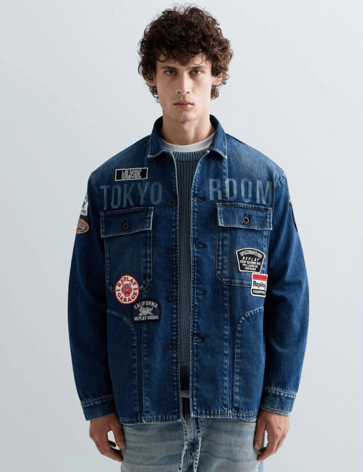 REPLAY Chemise Manches Longues Homme en Jean à Patchs C009