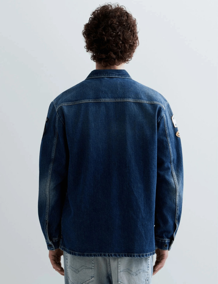 REPLAY Chemise Manches Longues Homme en Jean à Patchs C009 - 2