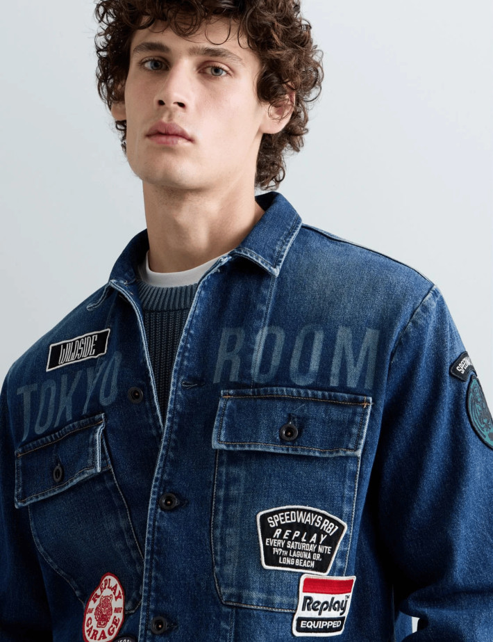 REPLAY Chemise Manches Longues Homme en Jean à Patchs C009 - 3
