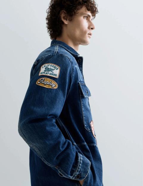 REPLAY Chemise Manches Longues Homme en Jean à Patchs C009 - 4