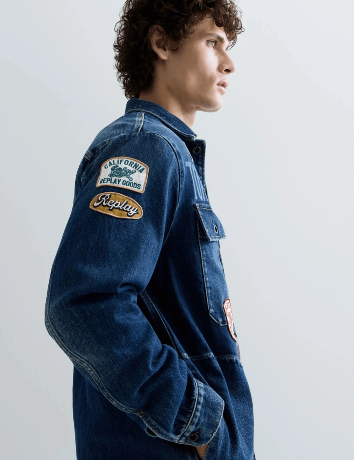 REPLAY Chemise Manches Longues Homme en Jean à Patchs C009 - 4