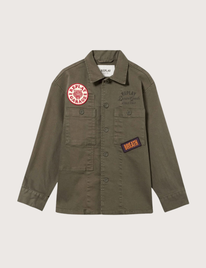 REPLAY Surchemise Enfant Patchs Kaki Militaire C00H