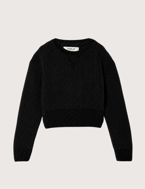 REPLAY Pull en Maille Cropped Enfant Noir C098