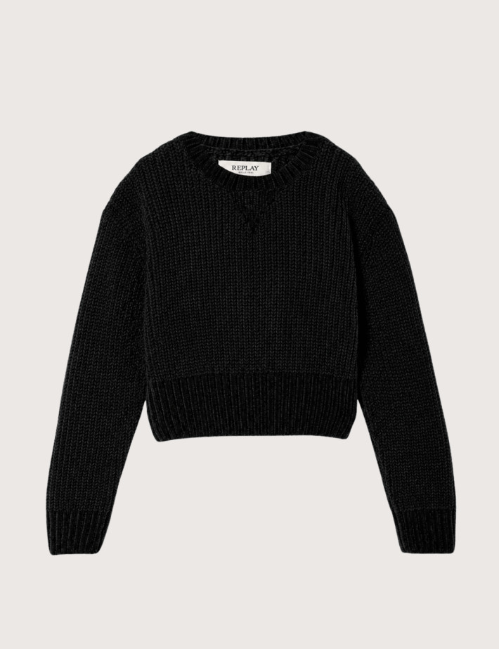 REPLAY Pull en Maille Cropped Enfant Noir C098