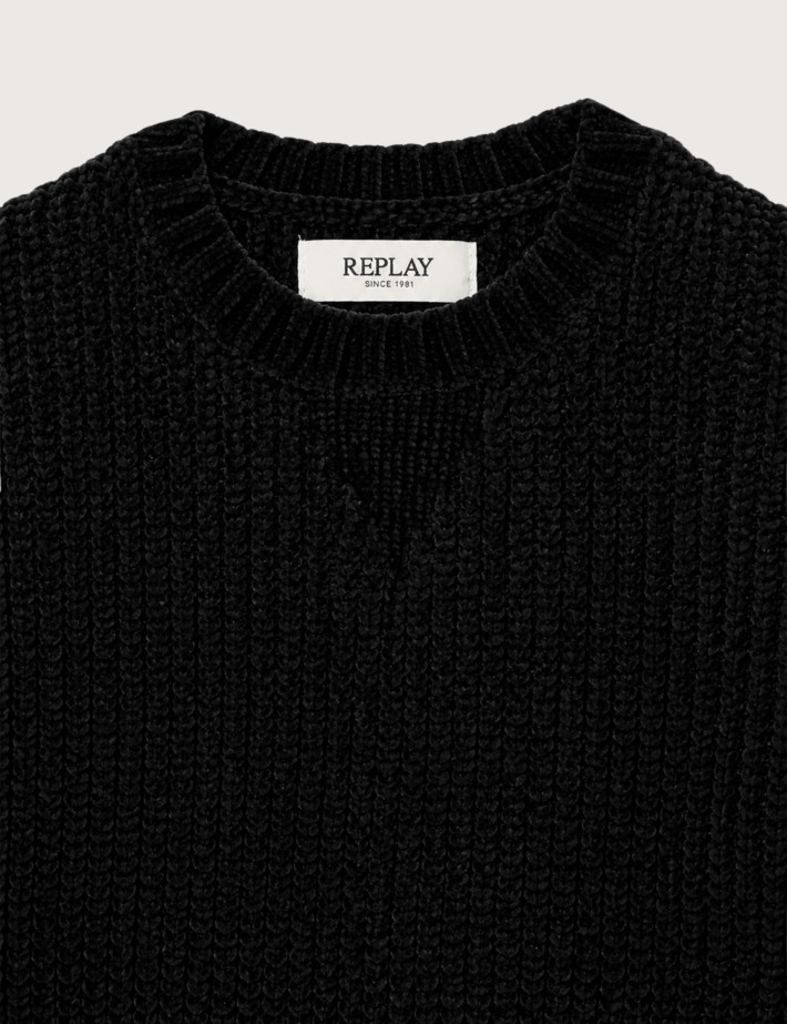 REPLAY Pull en Maille Cropped Enfant Noir C098 - 3