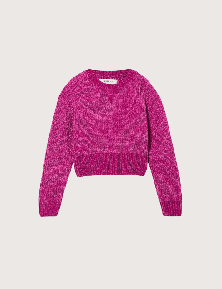 REPLAY Pull en Maille Cropped Enfant Rose C0B5