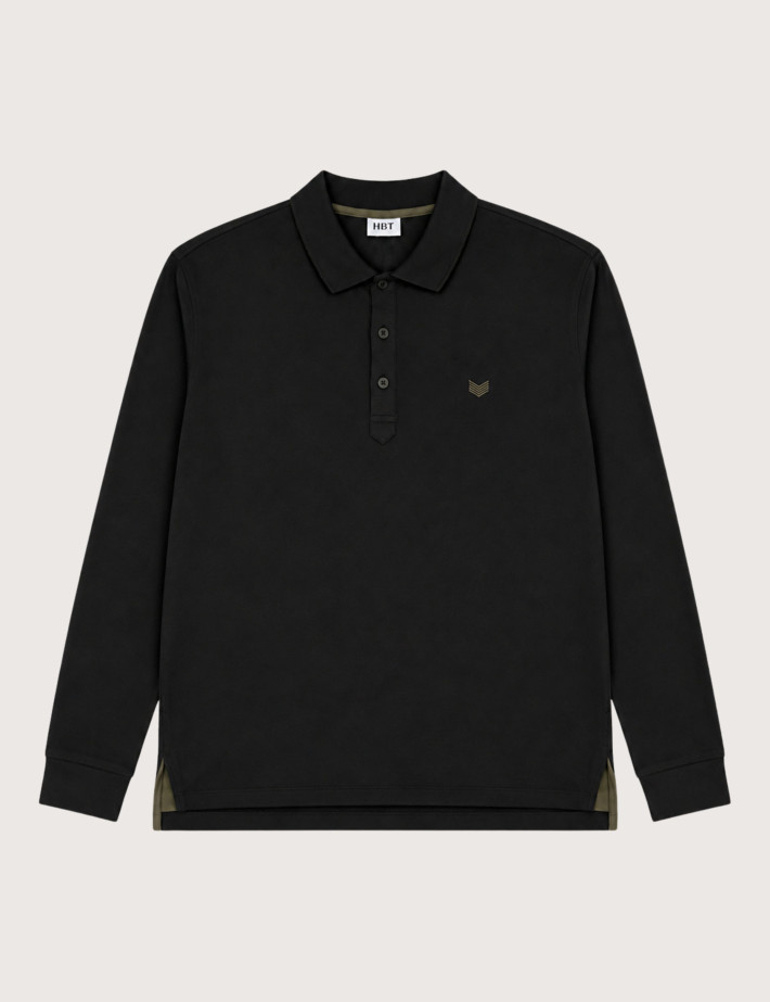HBT BASICS PIQUE | ROCK Polo Bi-color Manches Longues Noir Homme