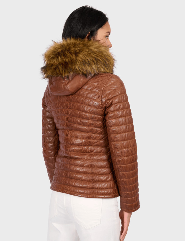 OAKWOOD Doudoune en Cuir Femme Fourrure Mandy Camel - 2