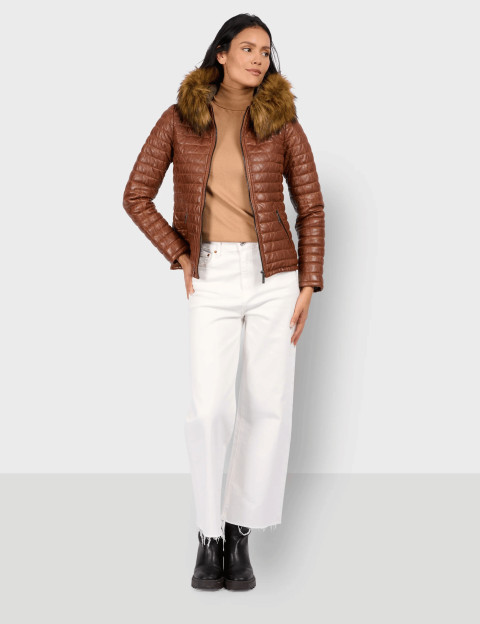 OAKWOOD Doudoune en Cuir Femme Fourrure Mandy Camel - 4