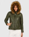 OAKWOOD Doudoune en Cuir Femme Fourrure Mandy Kaki Foncé