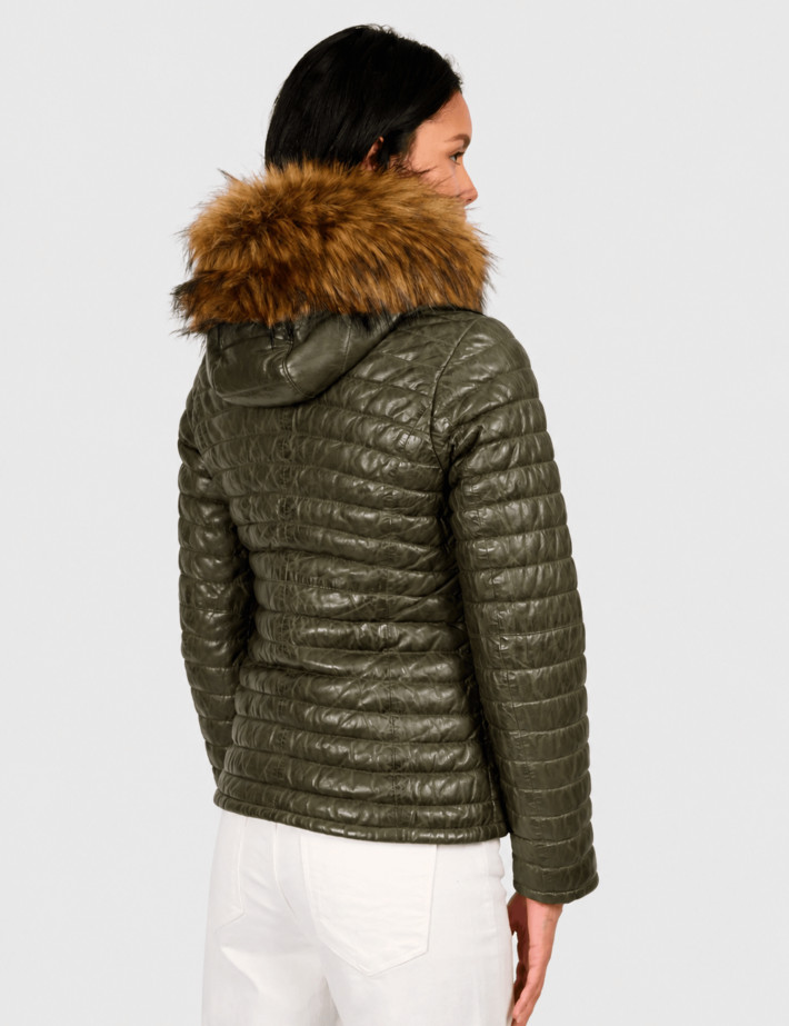 OAKWOOD Doudoune en Cuir Femme Fourrure Mandy Kaki Foncé - 2