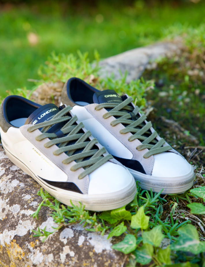 Crime London Baskets Basses Homme Distressed Blanc Kaki - 8