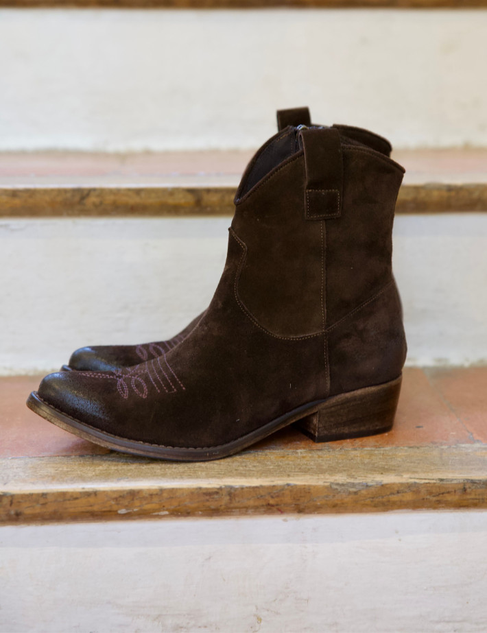 History541 Bottines Santiags Basses Camoscio Daim K2/26L Marron Foncé - 3