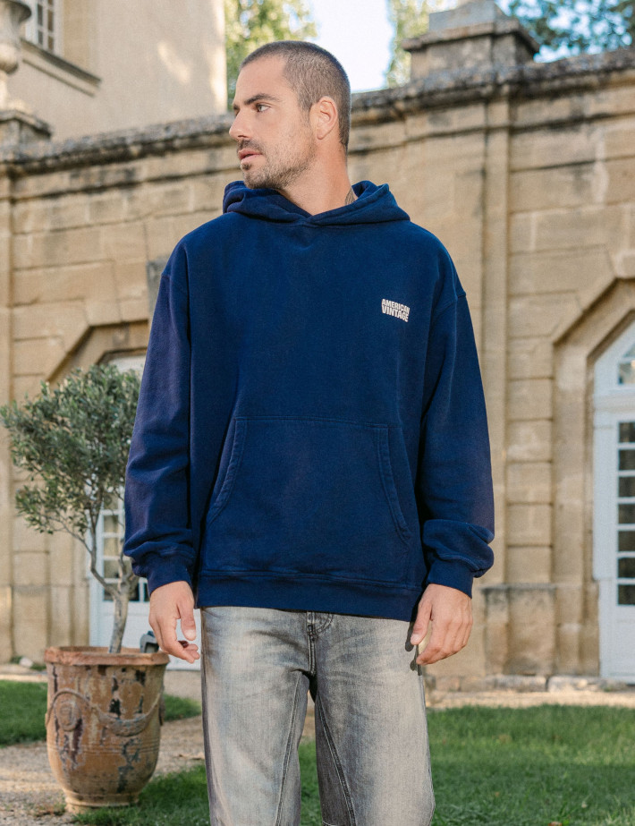 American Vintage Sweat Homme Capuche Plizzy Marine Vintage - 3