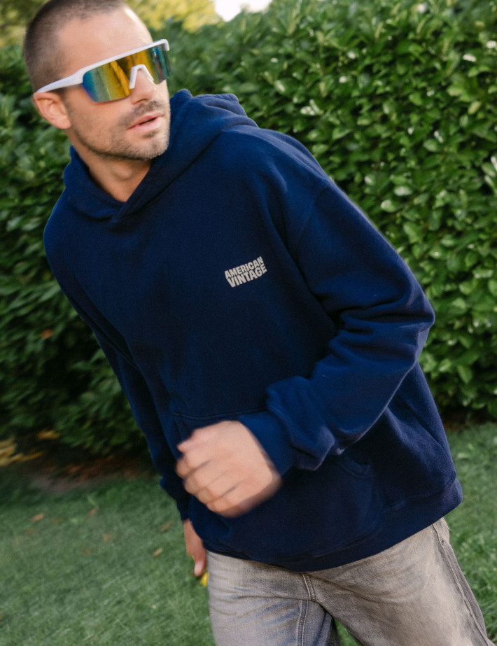 American Vintage Sweat Homme Capuche Plizzy Marine Vintage - 5