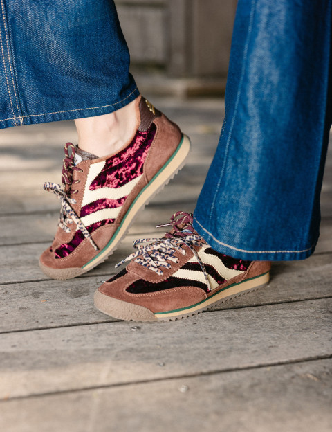 MRP Melrose Place Baskets Femme Double Lacets Utah Bordeaux Velours