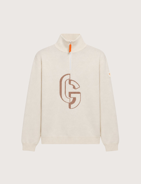 GERTRUDE Pull Mixte Lewis Col Camionneur Zip Crème