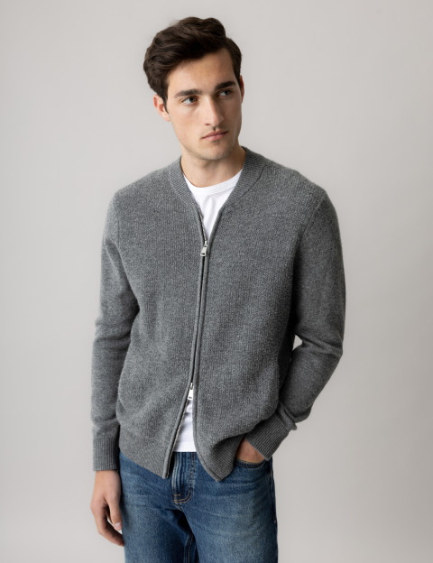 MOS MOSH Cardigan Homme à Zip Ryan Gris Chiné