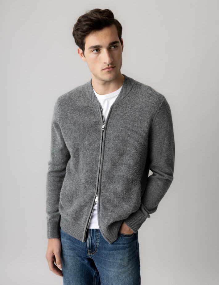 MOS MOSH Cardigan Homme à Zip Ryan Gris Chiné