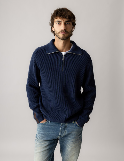 MOS MOSH Pull Homme à Zip Porter Marine