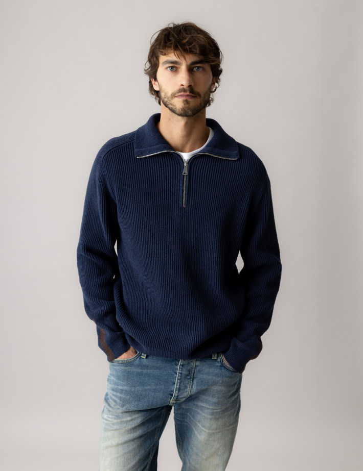 MOS MOSH Pull Homme à Zip Porter Marine
