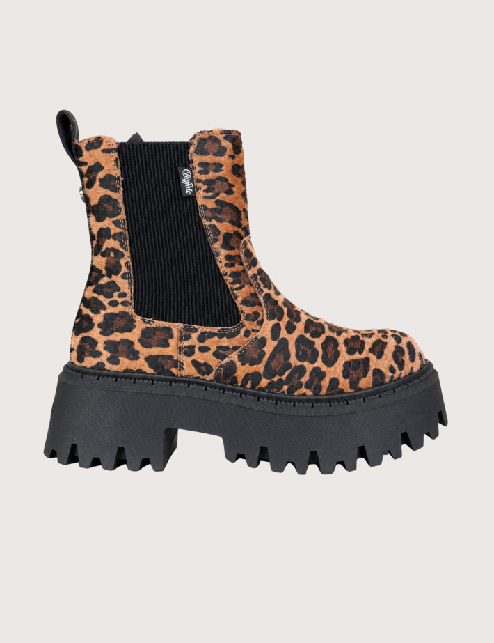 BUFFALO Bottines Femme Chelsea Aspen Noir Léopard