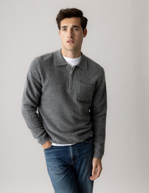 MOS MOSH Polo Homme Manches Longues Ryan Gris Chiné