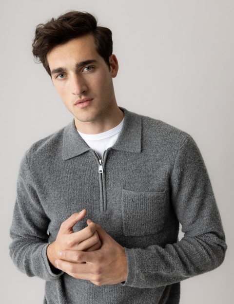 MOS MOSH Polo Homme Manches Longues Ryan Gris Chiné - 2