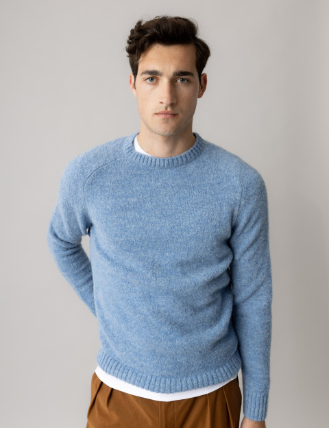 MOS MOSH Pull Homme Col Rond Carlos Mélange Bleu