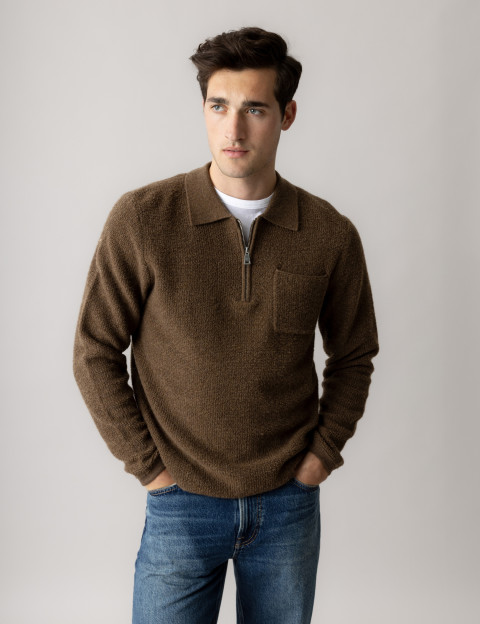 MOS MOSH Polo Homme Manches Longues Ryan Marron