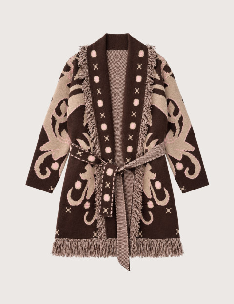 Orlinn Gilet Femme Manches Longues en Maille 395 Marron