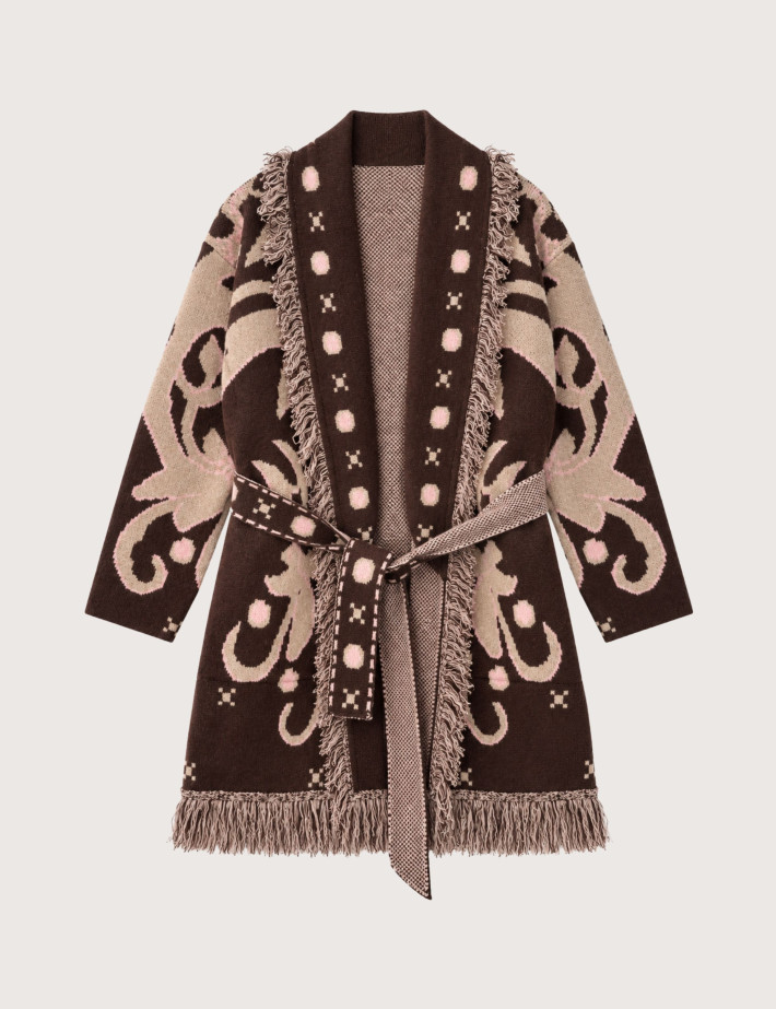 Orlinn Gilet Femme Manches Longues en Maille 395 Marron