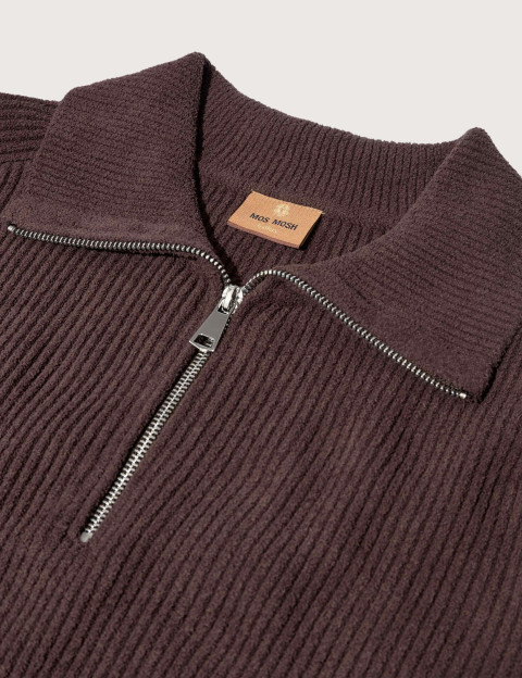 MOS MOSH Pull Homme à Zip Porter Marron - 2