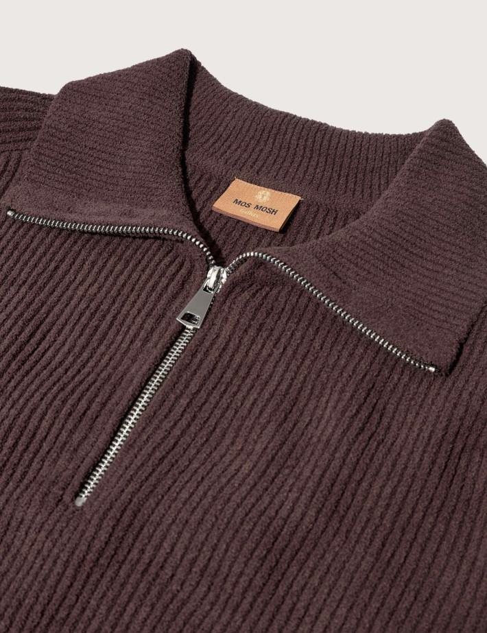 MOS MOSH Pull Homme à Zip Porter Marron - 2