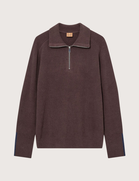 MOS MOSH Pull Homme à Zip Porter Marron