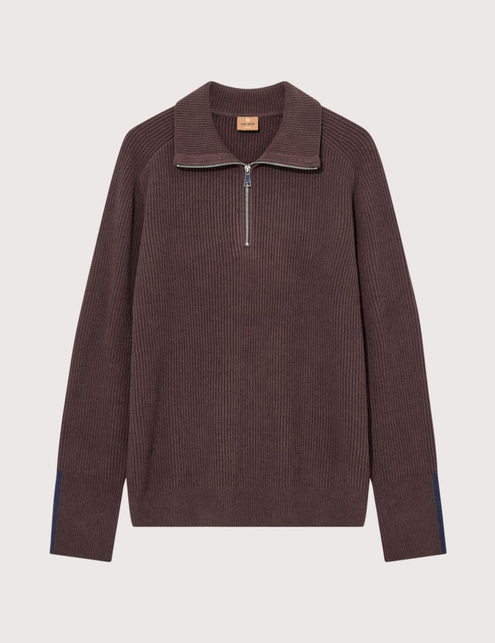MOS MOSH Pull Homme à Zip Porter Marron