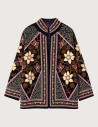 Mamouchka Veste Femme Sali en Velours Brodée à Motifs Floraux Noir